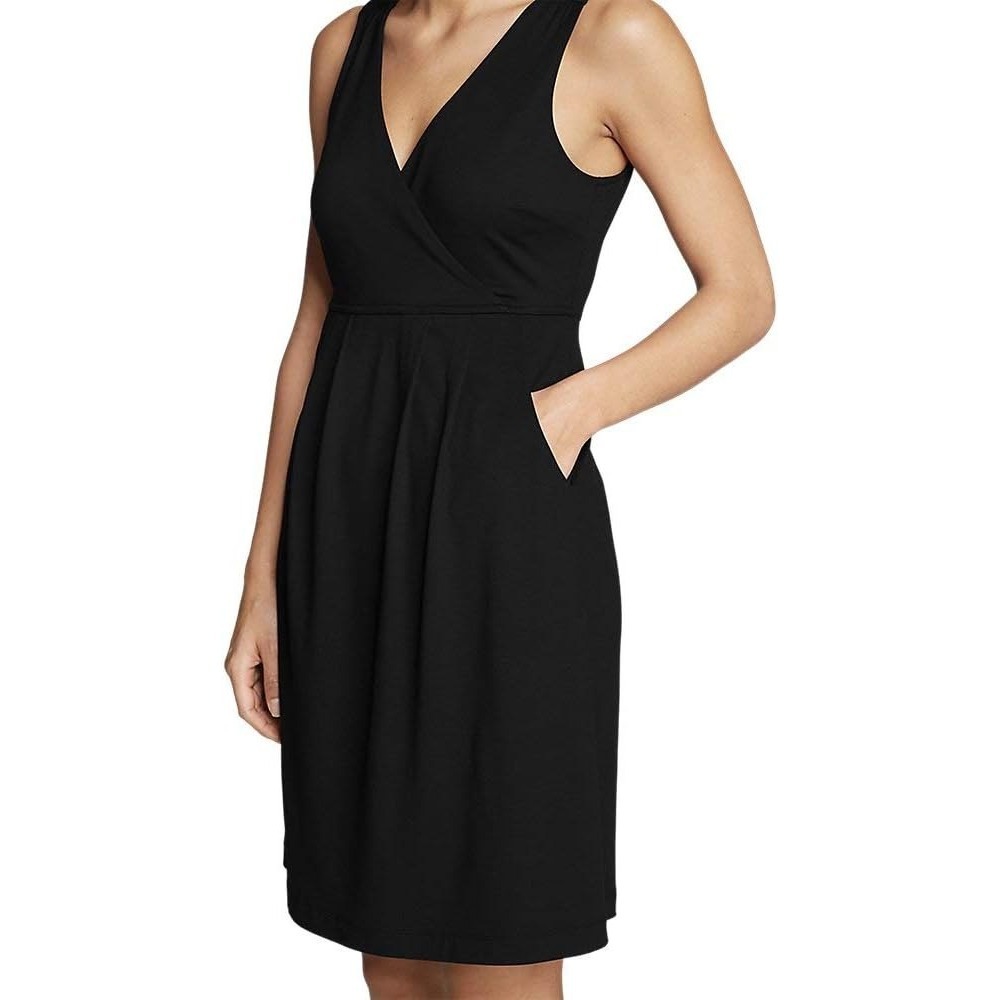 Eddie Bauer Women's Black Wrap Front Dress Sleeveless Pockets Size X-Small‎